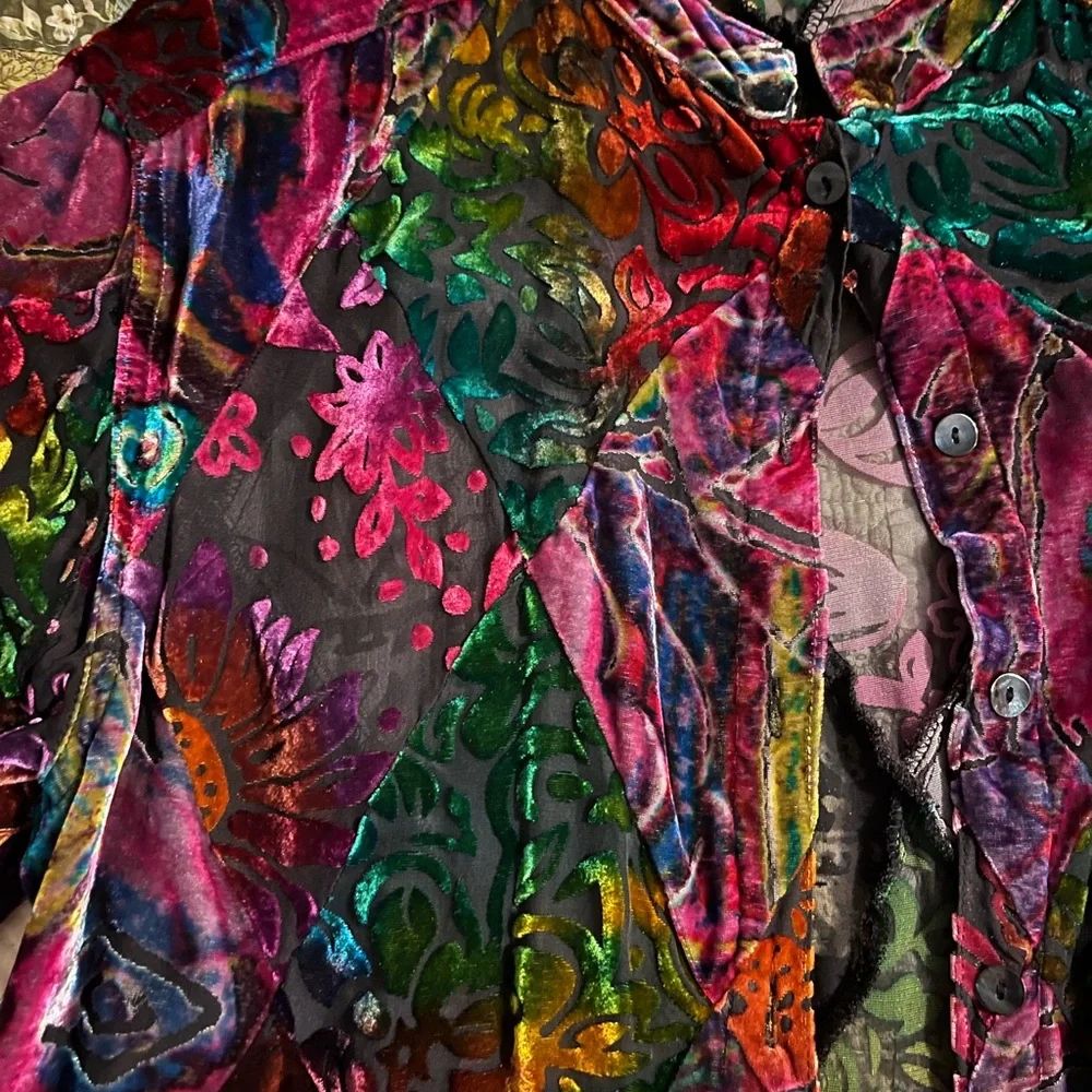 Vintage mesh/velvet button shirt - Picture 1 of 12